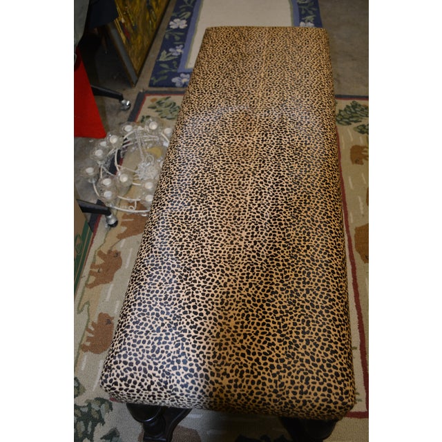 Cheetah Print Cowhide Covered Bench Ottoman W/ Nail Head Trim & Baluster Wood Base For Sale - Image 4 of 18