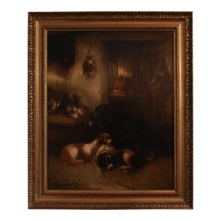 Mid-19th Century Oil on Canvas Painting of Dogs Asleep by George Armfield For Sale