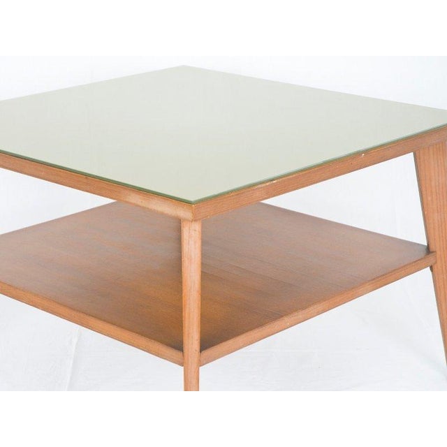 Vintage Italian Teak Wood & Green Glass Coffee Table, 1960s For Sale - Image 4 of 14