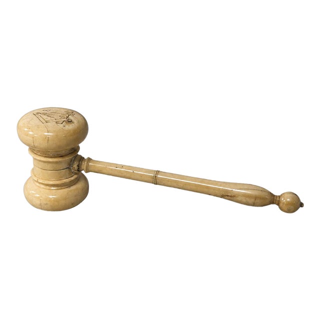 Maritime-Engraved Masonic Ceremonial Gavel - Carved Organic Material, Circa 1880 For Sale