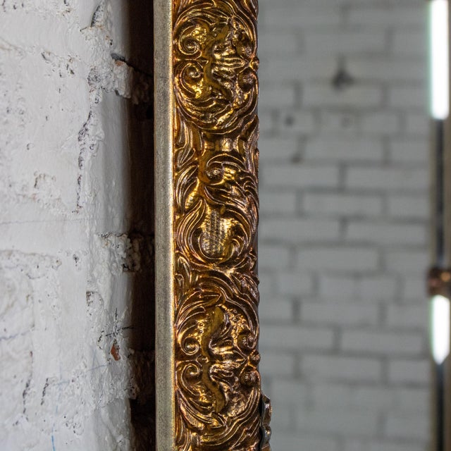 Wood 20th Century Neoclassic to Rococo Rectangular Large Wall Mirror With Ornate Gilded Frame For Sale - Image 7 of 18