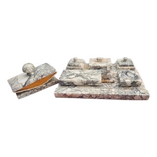 Art Deco Marble Inkwell and Blotter, 1920s, Set of 8 For Sale
