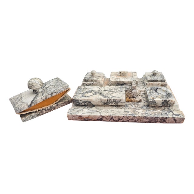 Art Deco Marble Inkwell and Blotter, 1920s, Set of 8 For Sale