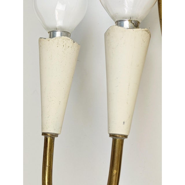 Ivory Metal and Brass Four-Light Wall Lamps, 1950s, Set of 4 For Sale - Image 4 of 18