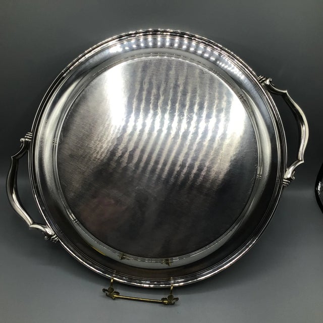 Silver Oneida Round Silver Plated Tray With Handles - 1970 For Sale - Image 8 of 13