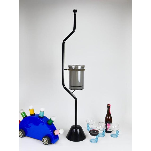 A beautiful, minimalist, and quite rare postmodern floor-standing champagne, wine, and drinks cooler / ice bucket / bottle...
