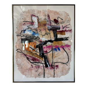 1980's Vintage Mixed Media Abstract Expressionist Painting, Framed