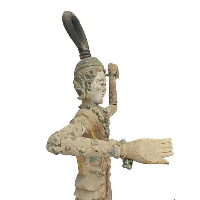 Life-Sized Burmese Wooden Teak Nat Statue Spirit Guardians Pair, Early 20th Century For Sale - Image 10 of 17