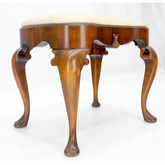 Antique 19th Century Quen Ann Style Scallop Accent New Leather Upholstery Bench For Sale - Image 12 of 13