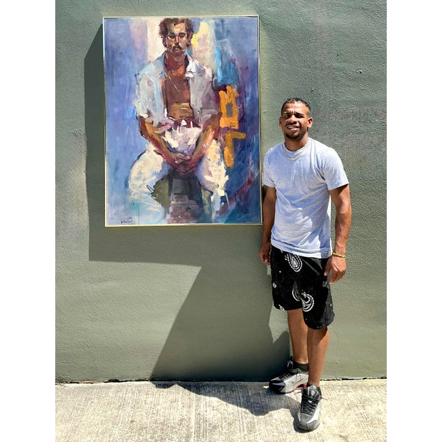 Vintage Original Oil Portrait of Man With Mustache For Sale In West Palm - Image 6 of 12