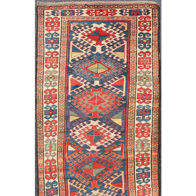 Antique Caucasian Kazak Runner Featuring Intricate Medallion Patterns 3'8 X 10'2 For Sale - Image 4 of 12