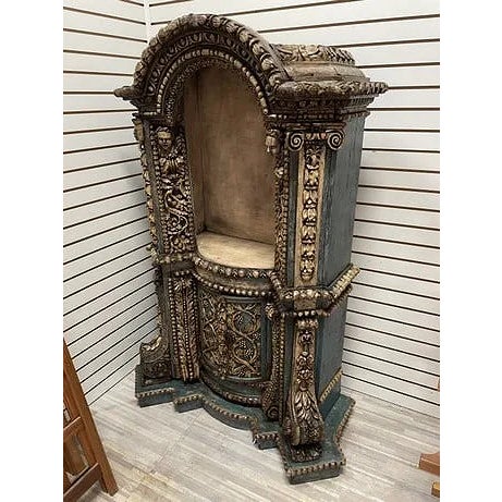 Rare Hand Painted Spanish 1800s Corner Cupboard For Sale - Image 10 of 17
