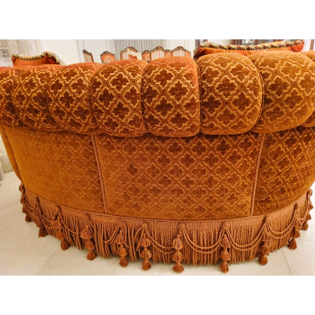 Velvet Burnt Orange Round Sofa For Sale - Image 4 of 7