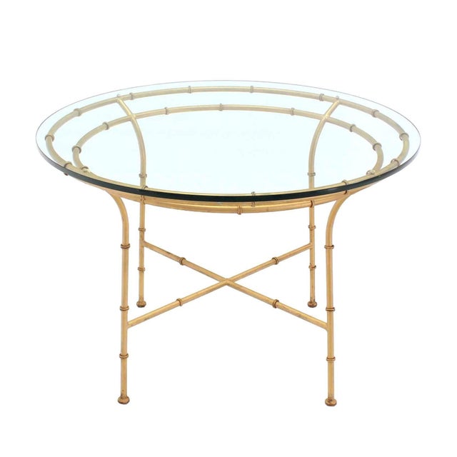 Mid-Century Modern Faux Bamboo X Base Round Dining Table For Sale - Image 3 of 6