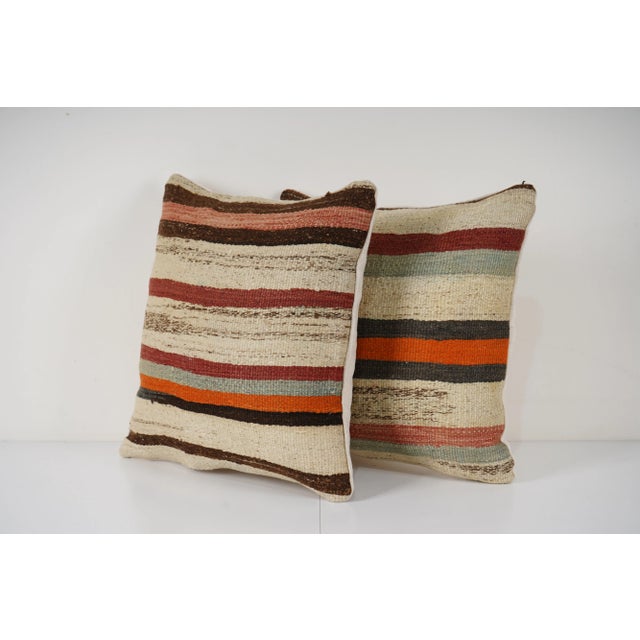 Mid-Century Modern Turkish Hemp Kilim Pillow Covers, Set of 2 For Sale - Image 3 of 4