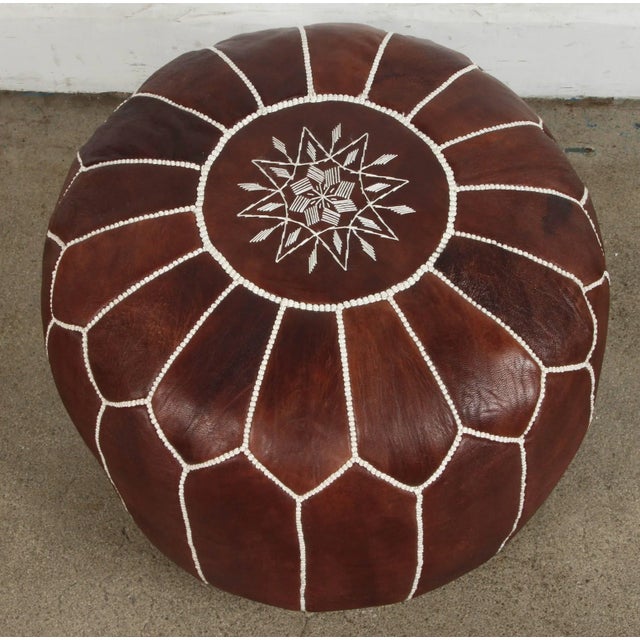 Late 20th Century Vintage Moroccan Brown Leather Pouf For Sale In Palm Springs - Image 6 of 6