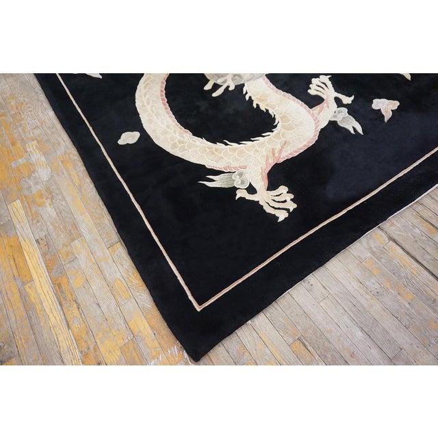 1980s Black Dragon Vintage Chinese Peking Rug 9'x 12' Handknotted Wool Carpet For Sale In New York - Image 6 of 18