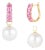 Nina Zhou Pink Sapphire Huggie Earrings With 12-13mm Pearl Enhancers in 18k Yellow Gold - A Pair For Sale