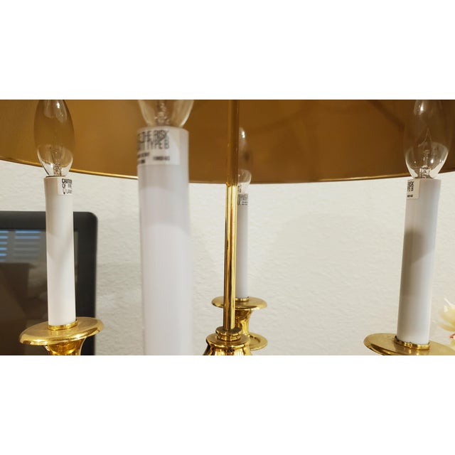 Neiman Marcus Baldwin Solid Forged Brass 4-Arm Bouillotte Table Lamp With Opaque Tole Shade For Sale In Dallas - Image 6 of 6