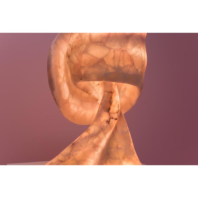 Contemporary Aqua Fossil Sculptural Table Light in Alabaster and Resin by Amarist Studio For Sale - Image 3 of 14