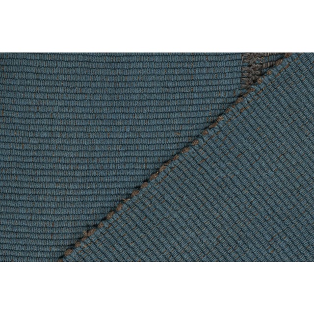 Textile Rug & Kilim’s Contemporary Kilim in Blue With Gray Stripes and Brown Accents For Sale - Image 7 of 7