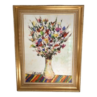 Modern Abstract Floral Still Life Painting - Mid Century For Sale