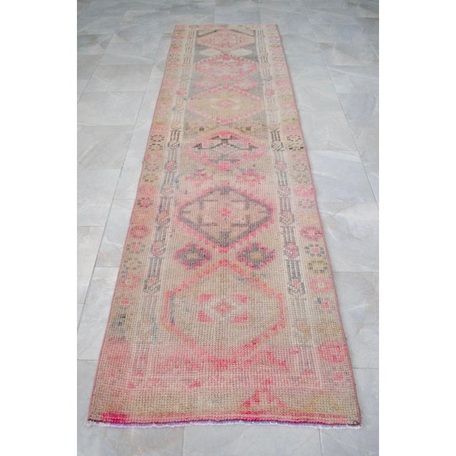 1960s 1960s Muted Colors Hand Knotted Runner Rug Turkish Hallway Rug - 2'9" X 10'3" For Sale - Image 5 of 14