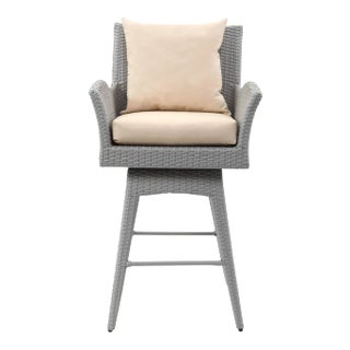 Outdoor Wicker Swivel Armed Counter Stool in Grey & Beige For Sale