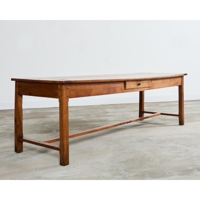 Early 20th Century Country French Provincial Fruitwood Farmhouse Trestle Dining Table For Sale - Image 5 of 12