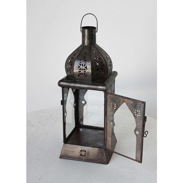 Moroccan Square Tole and Clear Glass Candle Lantern For Sale - Image 17 of 18