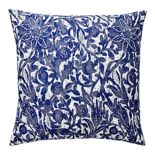 The House of Scalamandré Bali Floral Outdoor Pillow, Ultramarine For Sale