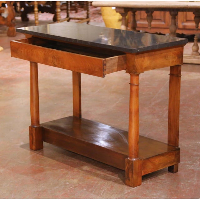 Wood 19th Century French Empire Carved Walnut Console Table With Black Marble Top For Sale - Image 7 of 14