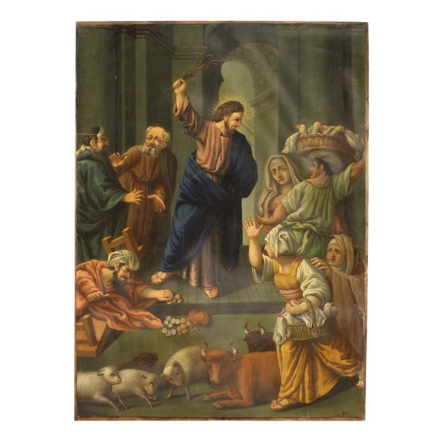 Italian Artist, Expulsion of Merchants from the Temple, 1860, Oil on Copper For Sale
