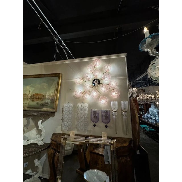 Modern Murano Glass Pink and Amethyst Flower Wall Sconce For Sale In Dallas - Image 6 of 6