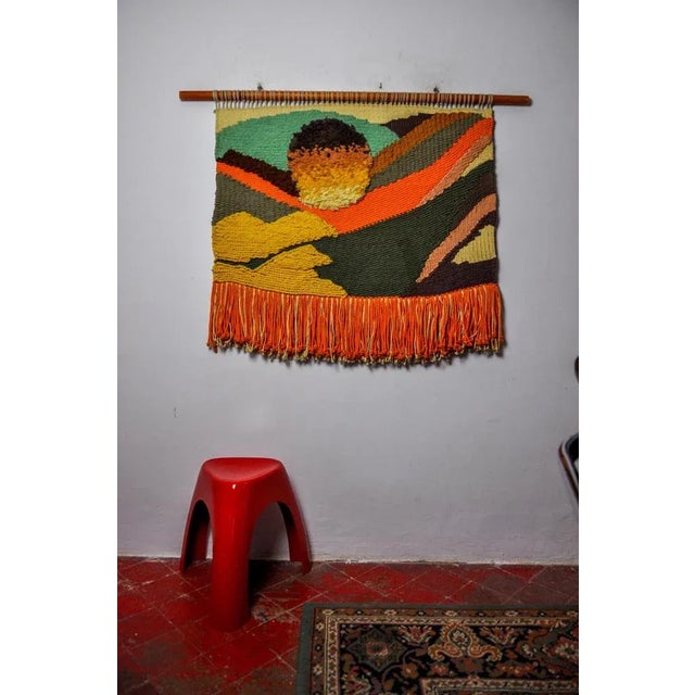 Hollywood Regency Textured Macrame Wall Tapestry, Catalan Sunset, Spain, 1970s For Sale - Image 3 of 9