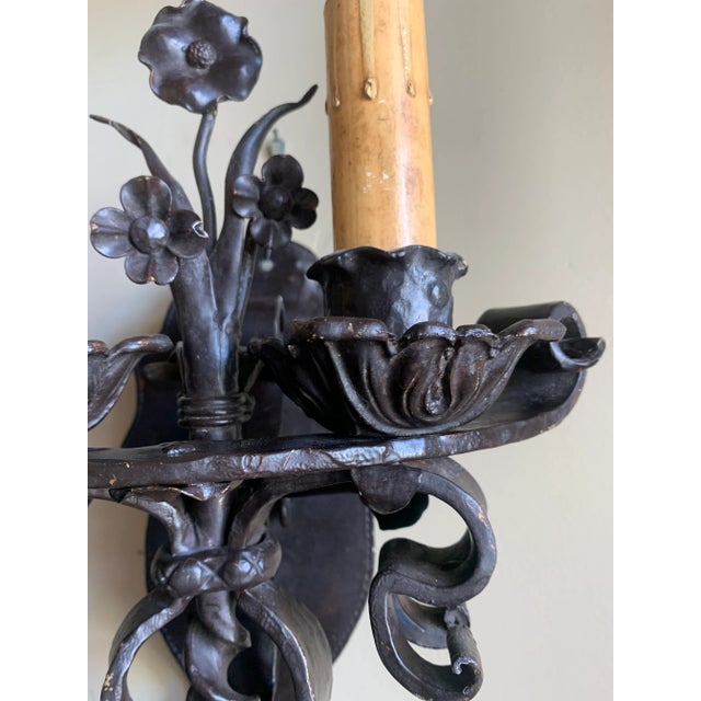 1900 - 1909 1900 Large Wrought Iron Sconces European Circa - a Pair For Sale - Image 5 of 12
