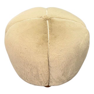 Czech Art Deco Round Ottoman with Faux Rabbit Upholstery, 1940s For Sale