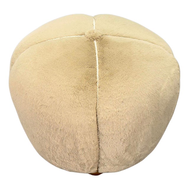 Czech Art Deco Round Ottoman with Faux Rabbit Upholstery, 1940s For Sale