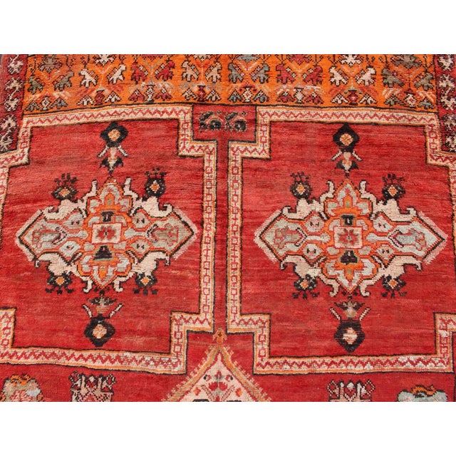 Ivory Large Vintage Moroccan Gallery Rug With Tribal Design in Red, Ivory and Orange For Sale - Image 8 of 13