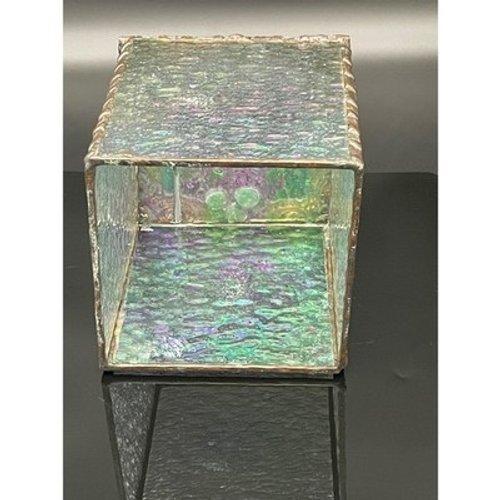 Vintage Handmade Iridescent Stained Glass Tissue Box Cover Art Glass Decor For Sale - Image 6 of 15