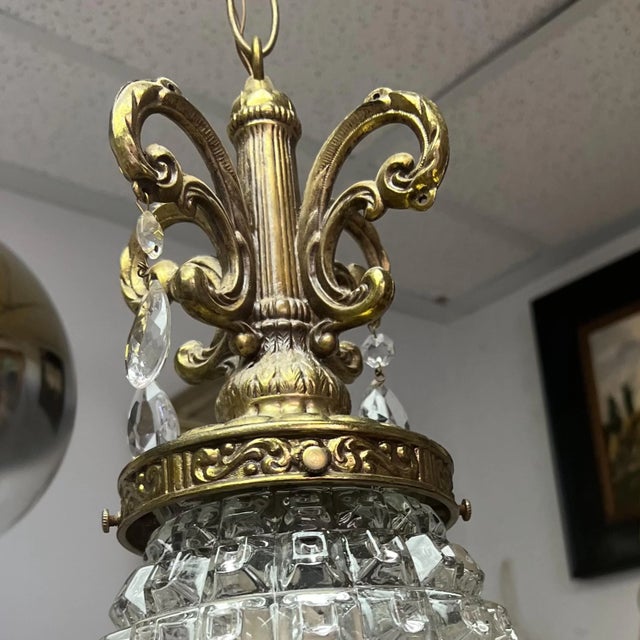 Metal 1970s Cut Glass and Brass Hanging Pendants - a Pair For Sale - Image 7 of 9