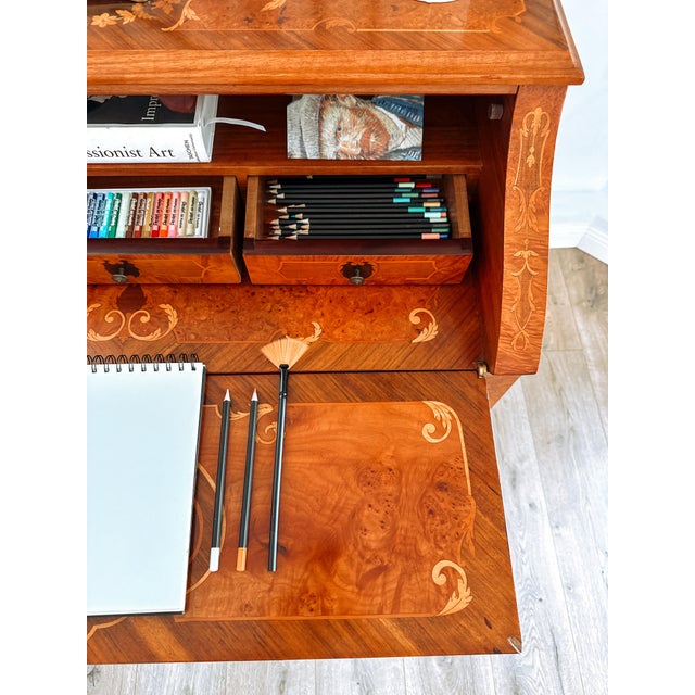 Louis XV Italian Bombé Marquetry Secretary Desk, 1960s For Sale - Image 10 of 18