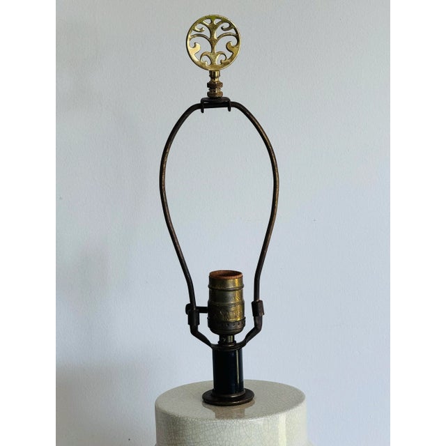 Blue Vintage 1950s White Crackle & Blue Floral Chinoiserie Table Lamp For Sale - Image 8 of 9