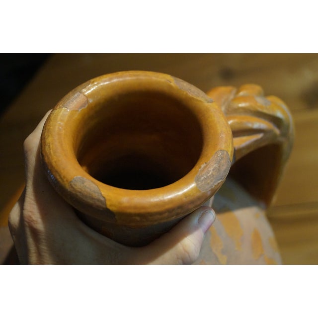 Ceramic Rustic French 20th Century Pottery Jug With Yellow Glaze For Sale - Image 7 of 11