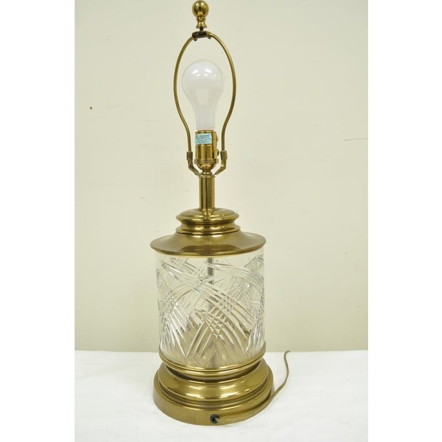 Vintage Ethan Allen Brass & Etched Crystal Glass Table Desk Bedside