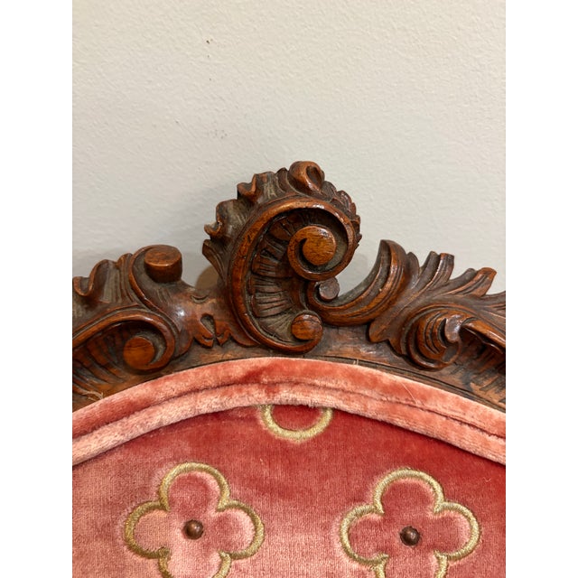 Late 19th Century Antique French Louis XV Carved Chair in Coral Silk Velvet For Sale - Image 5 of 9