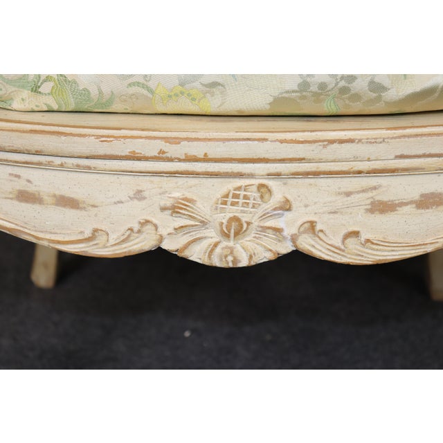 Pair Louis XV Style French Cream Distressed Painted Cane Back Armchairs For Sale - Image 13 of 16