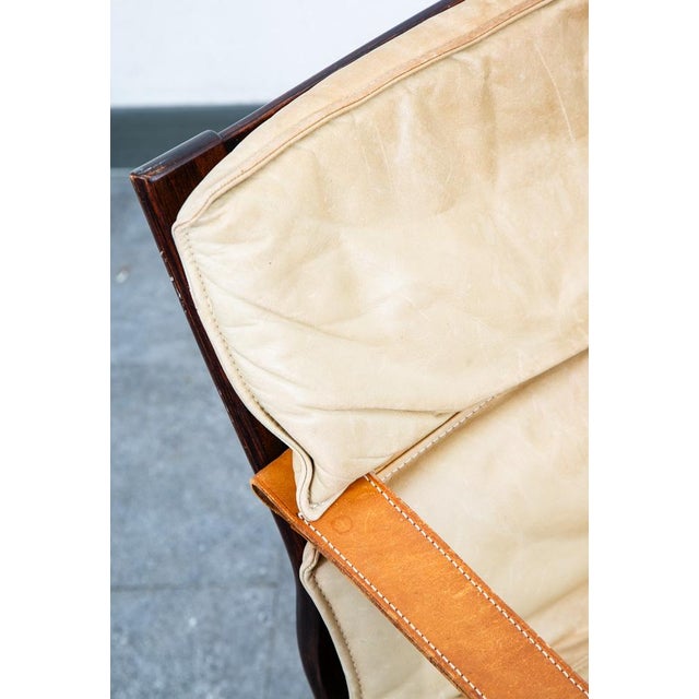 1960s Mid Century Danish Modern Lounge Chair Brown Leather Armchair Tan Saddle Arms For Sale - Image 5 of 12