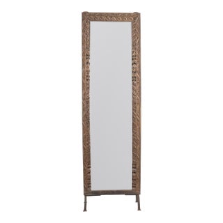 Vintage Indian Carved Teakwood Mirror on Iron Legs For Sale