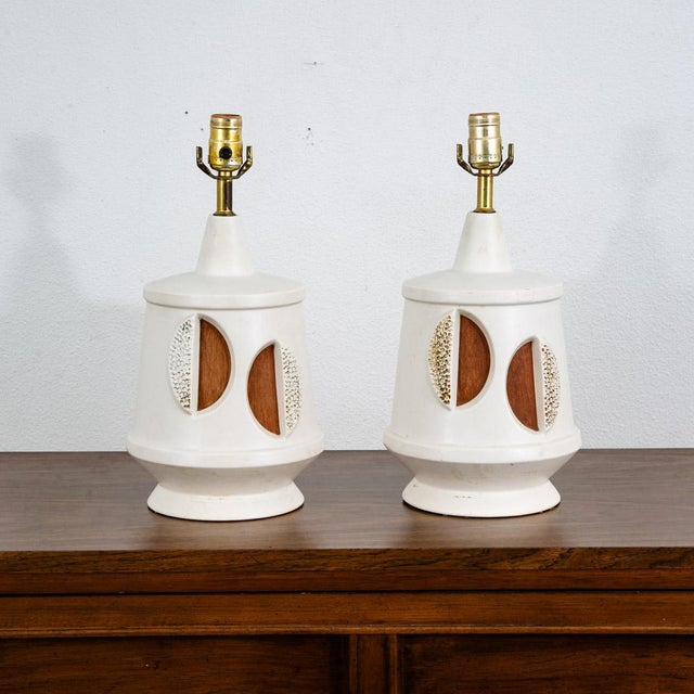Mid-Century Modern Vintage Mid Century Modern Lamp Wood Ceramic Table Lamp - a Pair For Sale - Image 3 of 12